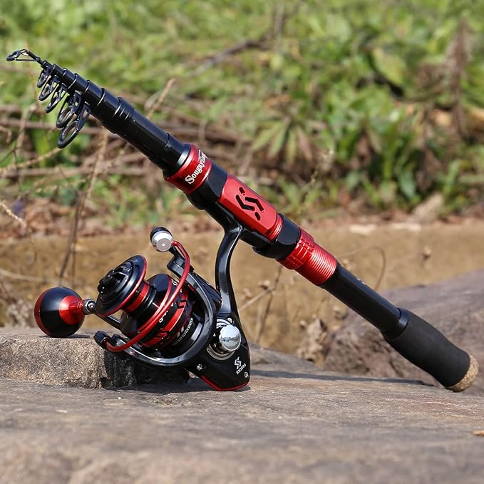 Sougayilang Fishing Pole with Spinning Reel Portable Fishing Rod Reel Combos