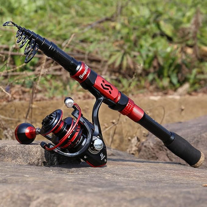 Sougayilang Fishing Pole with Spinning Reel Portable Fishing Rod Reel Combos