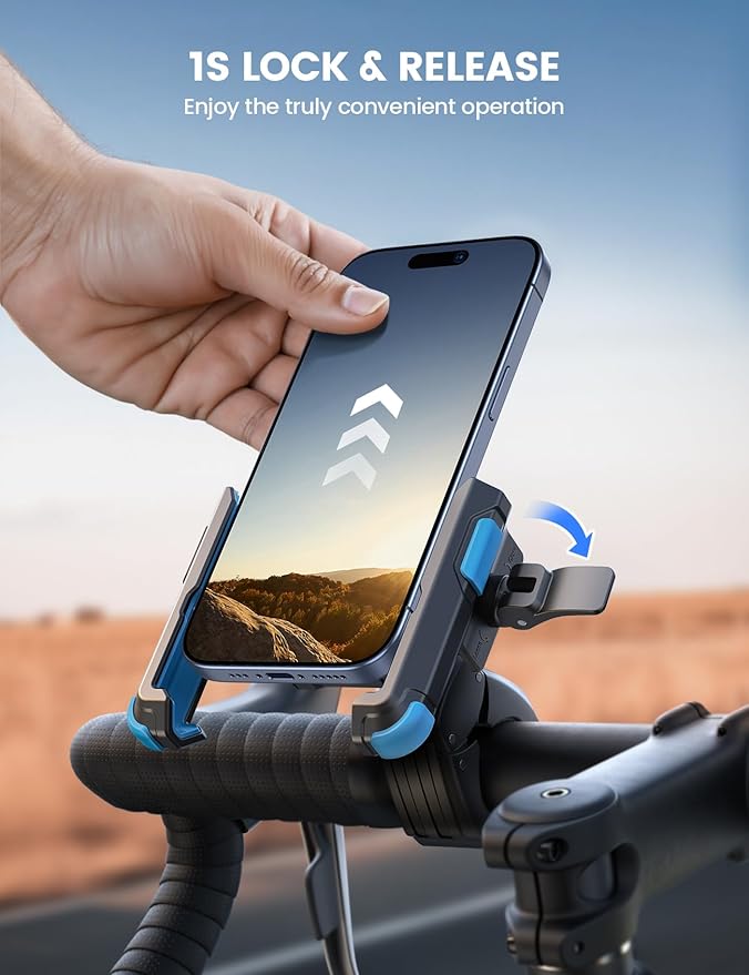 Lamicall Motorcycle Bike Phone Mount - [1s Quick Release] Bike Cell Phone Holder Clip, Bicycle Scooter Handlebar Clamp, for iPhone 17 16 15 14 Pro Max, Galaxy S25 S24 Ultra, 4.7-7" Phones, Blue