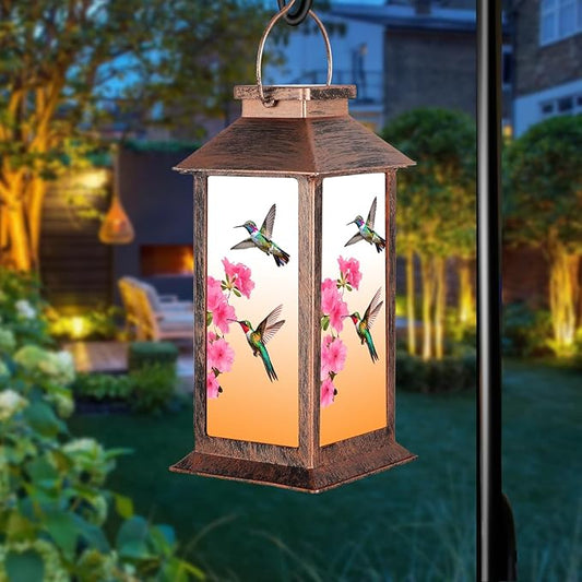 Solar Lanterns Outdoor Waterproof Hummingbird, Garden Decor Birthday Gifts for Women Mom Grandma Sister, Hanging LED Plastic Solar Lights Outside Decorative for Yard Patio Backyard Lawn Decorations