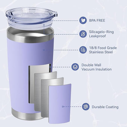 HASLE OUTFITTERS 20oz Stainless Steel Tumblers Bulk, Insulated Travel Cup with Lid, Double Wall Vacuum Coffee Mug for Cold & Hot Drinks 8 Pack, Light Purple