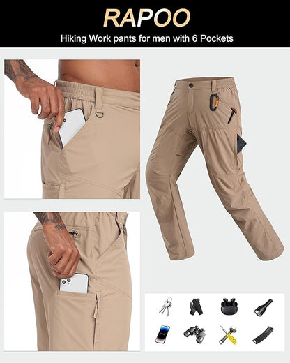 Rapoo Mens Hiking Pants Lightweight Water Resistant Breathable Nylon Cargo Pants with 6 Pockets