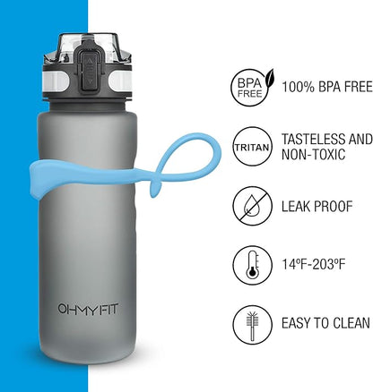 Tritan Sports Water Bottle with Magnetic Silicone Carry Strap & One Click Open Cap - Magnetic Drink Holder for Metal Equipment - Bottle w/Straps for Backpack, Belt & More (30oz, Sky Blue)