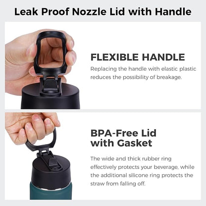 Neihepal 22 oz Insulated Water Bottle with Straw Lid, Double Walled Vacuum Stainless Steel Water Bottles Leak Proof, Wide Mouth (Dark Night,1 Pack)