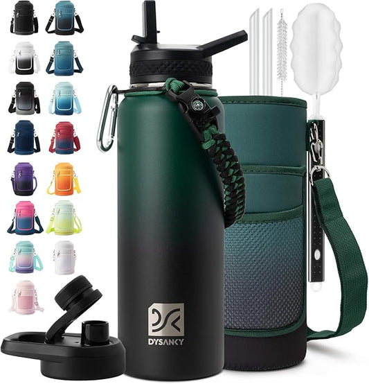 Insulated Water Bottle | Thickened Stainless Steel Vacuum Metal | Portable Sports Water Jug for Gym and Hiking with Straw, Carrier Bag, Handle Strap | BPA-Free 40 oz