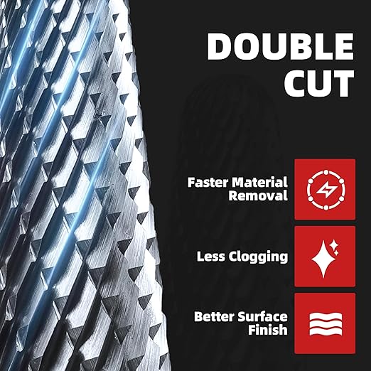 EZARC Tungsten Carbide Rotary Burr Bit, SL-5 Taper Shape Radius End Double Cut Carbide Burr 1/4" Shank Die Grinder Cutting Burrs Bit for Metal Working & Sturdy Storage Case