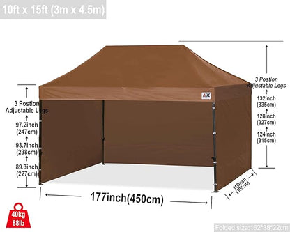 ABCCANOPY Heavy Duty Easy Pop up Canopy Tent with Sidewalls 10x15, Brown