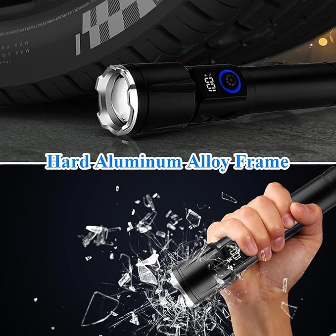Magnetic Flashlights High Lumens Rechargeable, 990,000L High Lumens Super Bright LED Tactical Handheld Flash Light with 5 Modes, USB C, Zoomable Beam, Digital Power Display, IP76 Waterproof