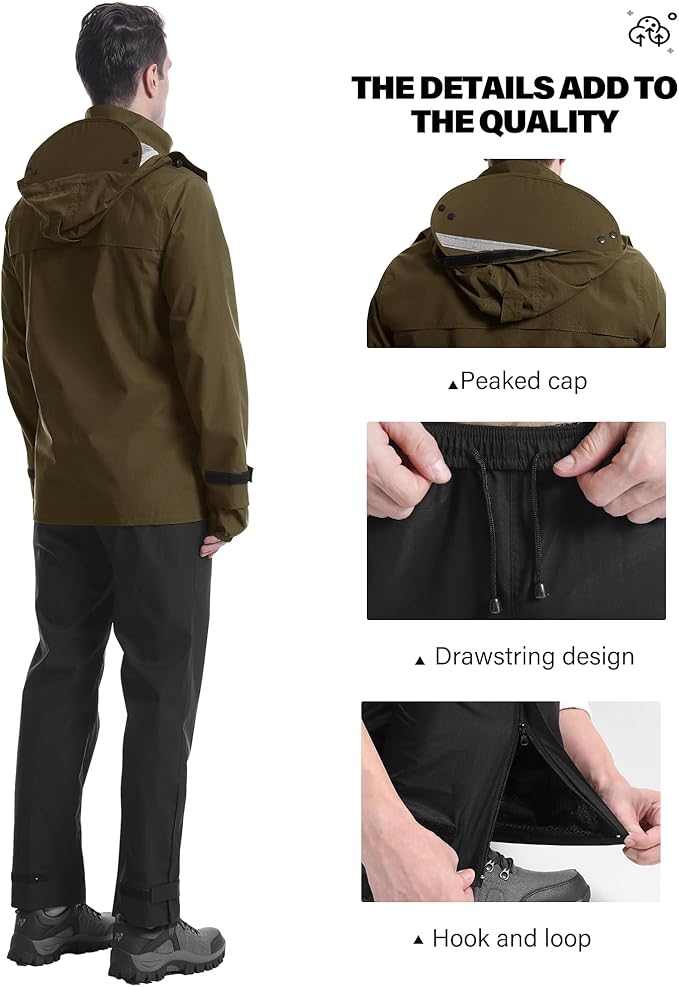 iCreek Rain Suit Waterproof Jacket with Pants 2 Pieces Breathable Lightweight Packable Raincoat with Hooded Rain Gear Unisex