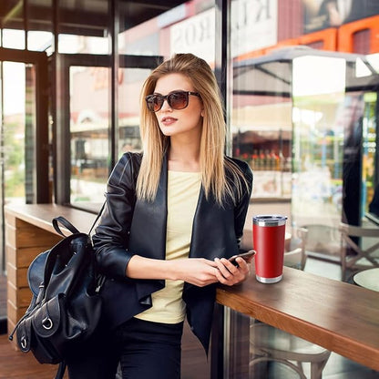 HASLE OUTFITTERS 20oz Tumblers Stainless Steel Mugs with Lid Double Wall Vacuum Insulated Coffee Cups for Cold & Hot Drinks (20oz-Red, 12 Pack)