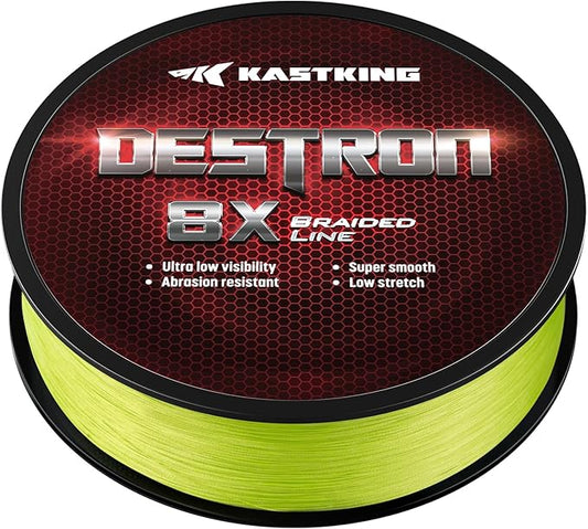 KastKing Destron Braided Fishing Line, Highly Abrasion Resistant, Improved Knot Strength, Ultra-Thin Diameter Superline, Zero Stretch & Memory, CFT “Color Fast Technology”, 75% Thinner Than Mono