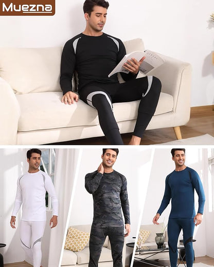 Muezna Men's Thermal Top and Bottom Set Underwear Long Johns Base Layer with Soft Fleece Lined