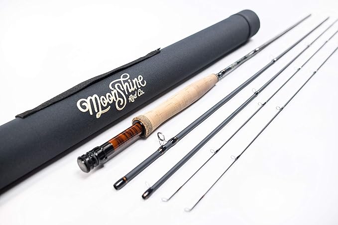 Moonshine Rod Co. Fly Fishing Rod with Carrying Case and Extra Rod Tip Section, Slow-Medium-Fast Action