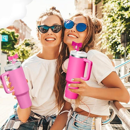 6Pcs Silicone Straw Toppers Covers for Stanley Cups 40/30oz 10mm(0.4in) Black Dust-Proof Bow Straw Covers Toppers Dark Purple Suitbale for Stanley Cup Accessories Reusable Straws Caps