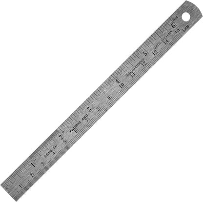 Pacific Arc 6 Inch Stainless Steel Ruler with Inch/Metric Conversion Table