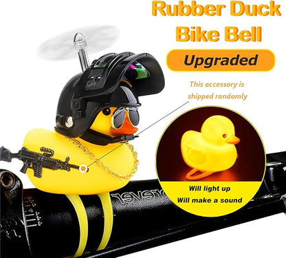 wonuu Rubber Duck Bike Bell, Squeeze Ducks with Helmet for Cycling Car Dashboard Decorations Motorcycle Bicycle Accessories