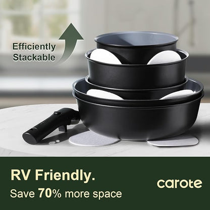 CAROTE 19PCS Ceramic Cookware Sets, Pots and Pans Set Non Stick Non Toxic, Induction Cookware, Kitchen Cookware Sets, Pots Set for Healthy Coooking, Gray