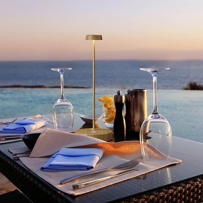 Cordless LED Table Lamp，Rechargeable Battery Desk Lamps, 3 Color Stepless Dimmable Metal Battery Table Lamps, Portable Waterproof Table Light for Indoor/Outdoor/Restaurant (2Pack Wood Grain)