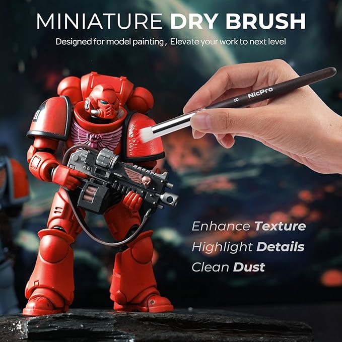 Nicpro 16 PCS Kolinsky Sable Miniature Paint Brushes Dry Brush, Professional Model Paint Brush Set with Cloth Roll, Fine Detail Artist Brush Set for Miniatures, Acrylic & Figures, Model, Watercolor