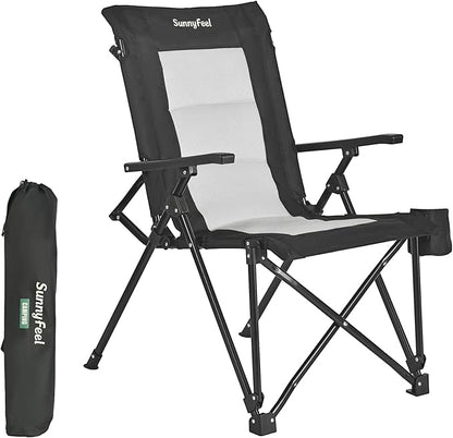 SUNNYFEEL Ergonomic High Back Camp Chair - 500lbs Heavy Duty Folding Chair, UV-Resistant Portable Camp Chair with Hard Armrests, Cup Holder＆ Bag for Outdoor, Basebal, Travel, Sports, Hiking, Fishing