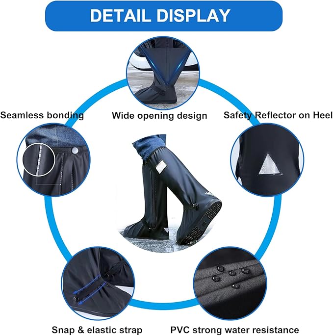 Waterproof Shoe Covers for Rain, Outdoor Cycling Non-Slip Rain Boots Covers Foldable Reusable Overshoes with Reflector for Women & Men