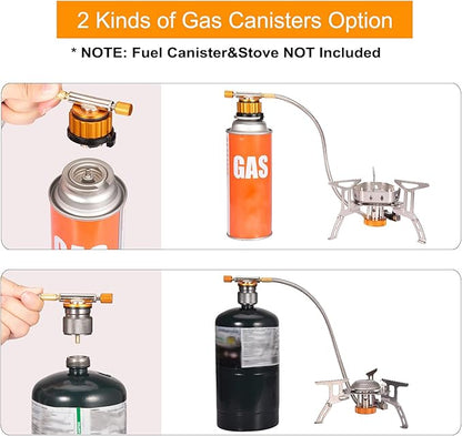 Camping Stove Adapter Propane to Butane Adapter 1 Lb Propane Tank Input EN417 Lindal Valve Output w/Butane Canister Nozzle Input EN417 Lindal Screw Cartridge Output Gas Converter LPG Canister Adapter