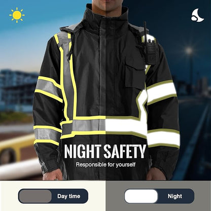 SKSAFETY Hi Vis Reflective Rain suits for Men Waterproof - High Vis Safety Rain Jacket, High Visibility Raincoat for Men