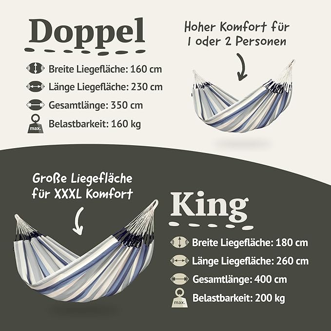 LA SIESTA Brisa Classic Hammock, Handmade, Weather-Resistant, Tear-Resistant Hammock for Indoor & Outdoor Relaxation, Size-King - Sea Salt