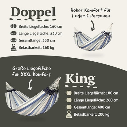 LA SIESTA Brisa Classic Hammock, Handmade, Weather-Resistant, Tear-Resistant Hammock for Indoor & Outdoor Relaxation, Size-King - Sea Salt