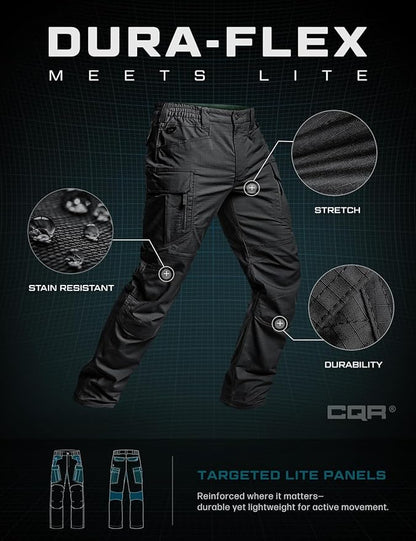 CQR Men's Flex Stretch Tactical Pants, Water Resistant Ripstop Cargo Pants, Lightweight EDC Outdoor Work Hiking Pants