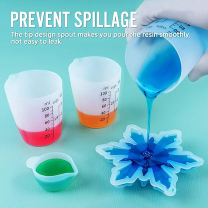 Silicone Resin Mixing Measuring Cups for Resin Supplies, Easy-to-read Marks, 600ml/20oz Bowl, 250&100ml Thickened Reusable Silicone Cups for Epoxy Mixing, with Stir Sticks, Jewelry Making