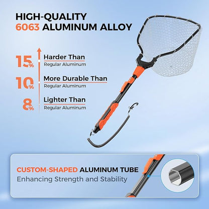 KastKing Titanet Fishing Net, Durable Aluminum Handle, Non-Slip Hi-Vis Grip, Compact Bag & Lanyard, Ideal for Kayak, Lake, Fly, or River Fishing, 2 Net Options