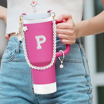 Stanley Cup Accessories Set - Including Water Bottle Carrying Pearl Strap, Handle Letter Charms Sticker, Silicone Cups Boot Straw Cover for 40oz & 30oz Tumbler Accessory Kit