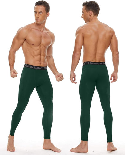 Roadbox 3 Pack Compression Pants Men, Performance Running Workout Sports Leggings, Gym Basketball Athletic Tights Base Layer
