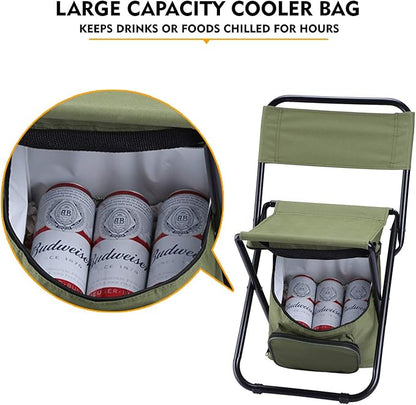 LEADALLWAY Fishing Chair with Cooler Bag Compact Fishing Stool Foldable Camping Chair