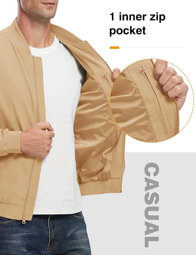 TBMPOY Men's Lightweight Bomber Jackets Light Windbreaker Casual Stylish Fall Golf Zip Up Dress Business Varsity