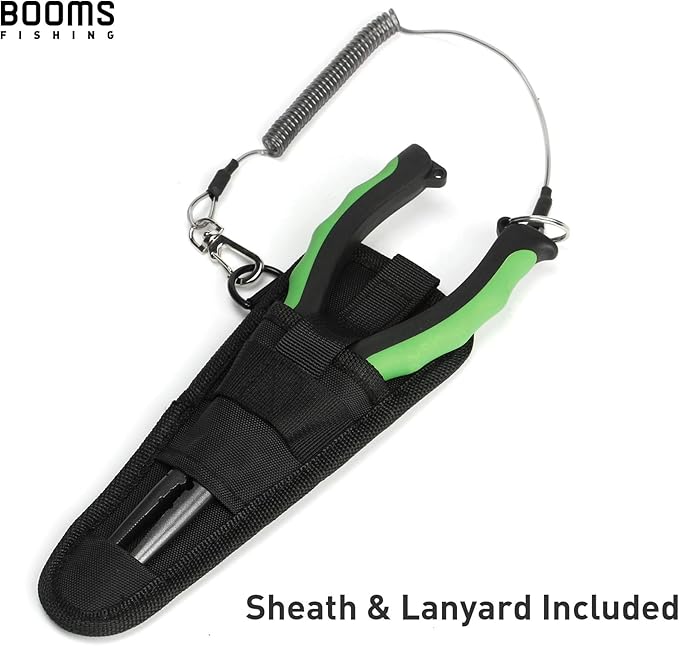 Booms Fishing F03 Needle Nose Fishing Pliers, 9" Fisherman's Pliers, Long Nose Hook Remover, Saltwater Resistant Fishing Gear, Green