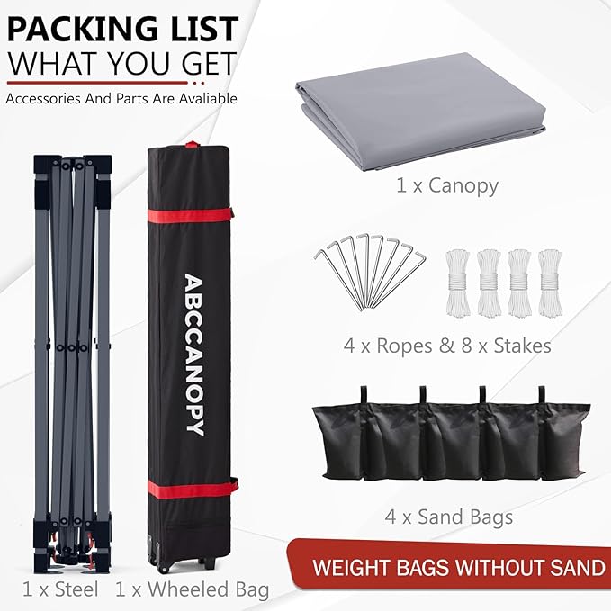 ABCCANOPY Outdoor Pop up Canopy Tent, 10x10 Instant Portable Canopy for Camping, Beach, Backyard,Gray