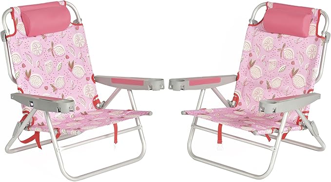 SUNNYFEEL Extra Wide Low Beach Chair 2 Pack 5 Position Lay, XL Oversized Portable Folding Camping Chairs with Cup Holder for Outdoor/Sand, Foldable Backpack Beach Chair for Adults Heavy Duty 500 LBS