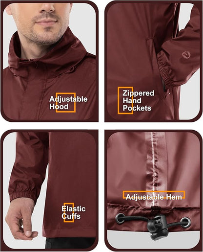 Outdoor Ventures Men's Rain Jacket Waterproof Lightweight Packable Rain Pullover for Hiking Golf Running