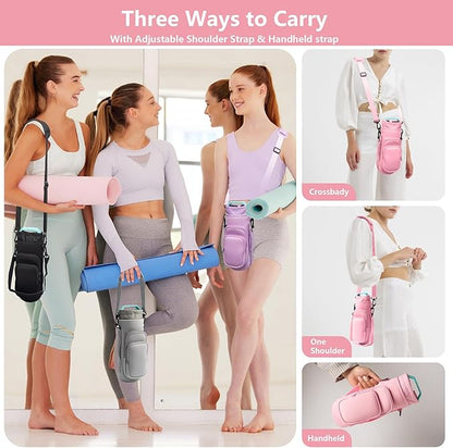 linmaya Water Bottle Carrier Bag, Insulated Water Bottle Bag Fits Stanley IceFlow Owala 16/24/32/40oz Tumbler, Water Bottle Holder with Shoulder Hand Straps, 2 Pockets for Travel, Hiking, Camping