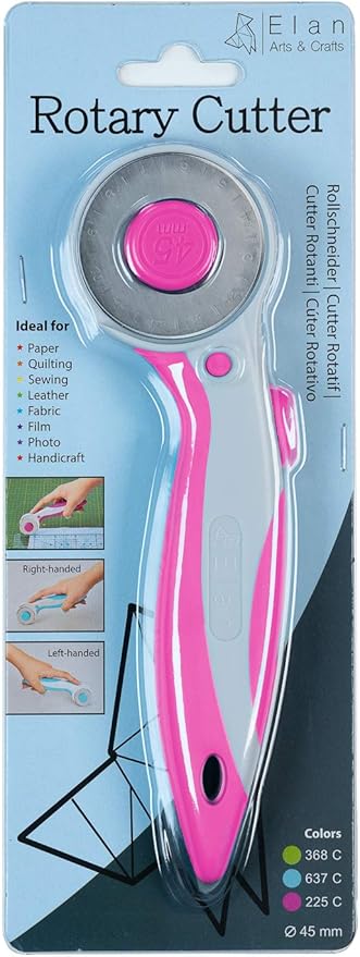 Elan 45mm Rotary Cutter for Fabric Pink, Ergonomic Rotary Fabric Cutter Wheel with Built-in Blade Safety Lock, Cutting Wheels for Sewing and Quilting