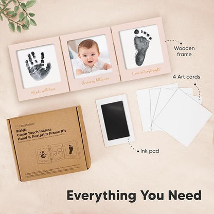 Inkless Baby Handprint and Footprint Kit for Newborn - Baby Footprint Kit, Newborn Keepsake Nursery Picture Frame,Dog Paw Print Maker,Personalized Gifts for New Mom,Showers & Registry(Petal Pink/Gold)