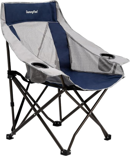 SUNNYFEEL Lightweight Oversized Camping Chairs for Adults Portable Folding Chair with Side Pockets & Cup Holde for Beach,Fishing,Trip,Picnic,Lawn,Concert Outdoor, Carry Bag Included