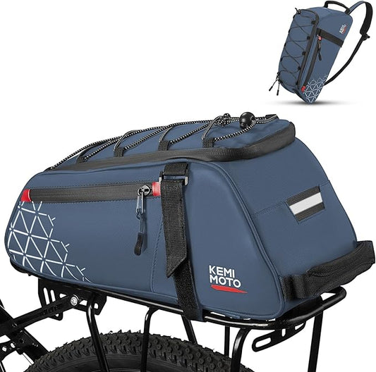 KEMIMOTO Rear Bike Rack Bag - 8L PVC Water Resistant Ebike Bags for Bicycle Rear Rack, Bicycle Trunk Pannier for Commuter Travel Shopping and Cycling (Blue)