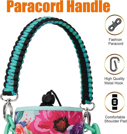 32/40/64/128 oz Neoprene Insulated Water Bottle Carrier Bag, Sling Bag Sleeve Pouch Holder with Strap & Paracord Handle and 2 Pocket for Travelling, Hiking, Camping