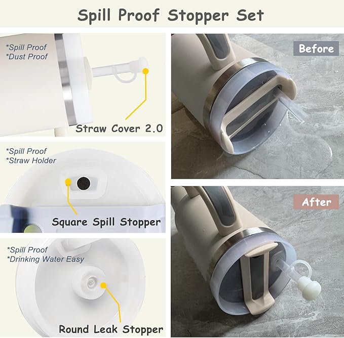 Stanley Cup Accessories Set,Including 2 Pcs 0.4in Straw Cover, 1 Silicone Spill-Proof Stopper Set of 3, 1 Cute Flower Handle Charm, 1 Silicone Boot Fits Stanley 40&30 Oz Tumbler (Cream)