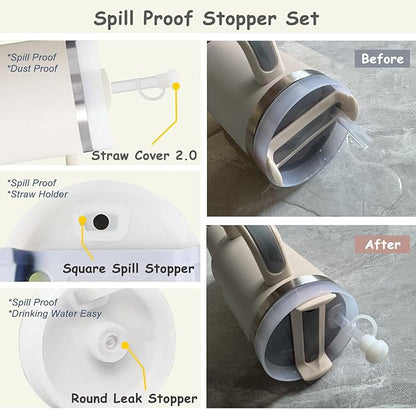 Stanley Cup Accessories Set,Including 2 Pcs 0.4in Straw Cover, 1 Silicone Spill-Proof Stopper Set of 3, 1 Cute Flower Handle Charm, 1 Silicone Boot Fits Stanley 40&30 Oz Tumbler (Cream)