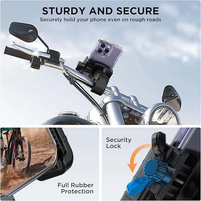 Miracase Bike Phone Holder, [Support Video Recording] Motorcycle Phone Mount, [Quick Lock] Bicycle Phone Mount Handlebar Cell Phone Clamp for Scooter, Friendly Compatible with iPhone Samsung Black