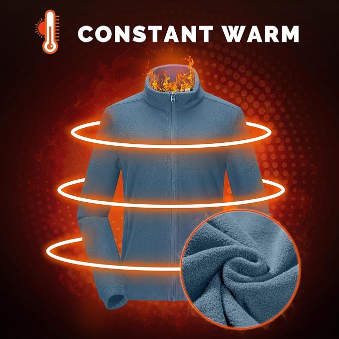 33,000ft Women's Zip Up Fleece Jacket, Long Sleeve Warm Soft Polar Lightweight Coat with Pockets for Winter